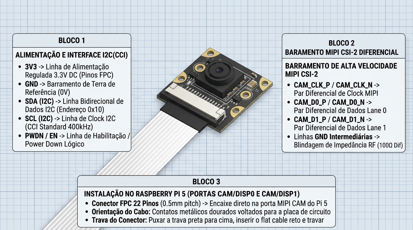 Diagrama de ligação elétrica do módulo Câmera Raspberry Pi 5 8MP IMX219