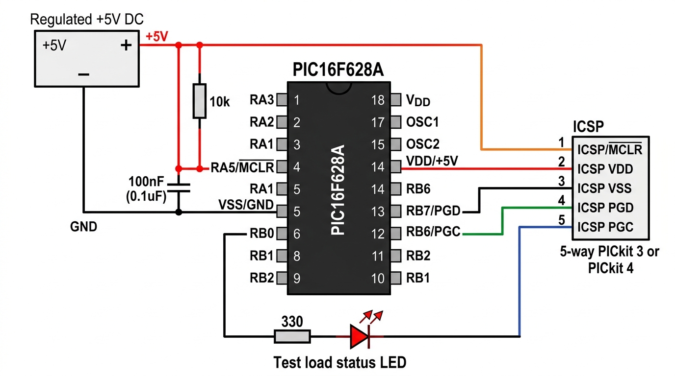 Diagrama de ligação elétrica do PIC16F628A