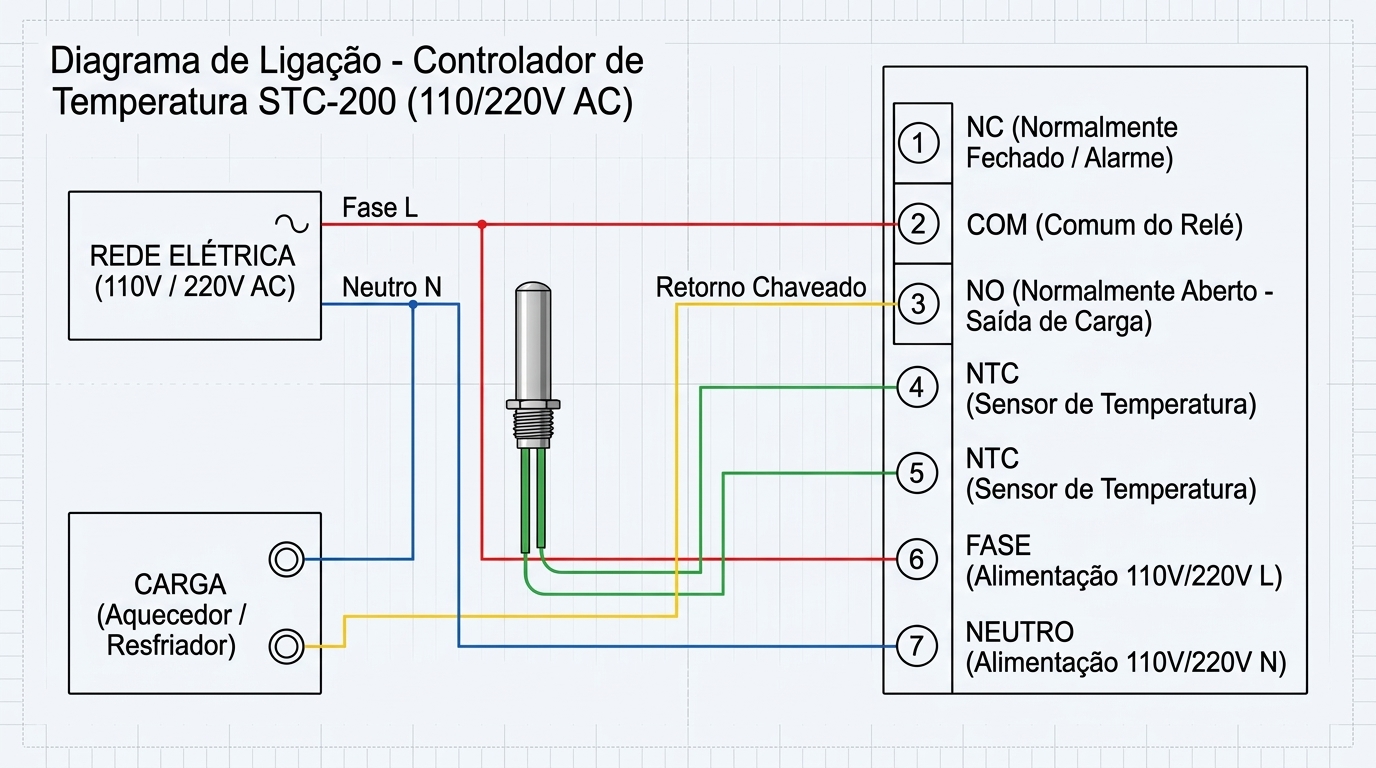 Diagrama de ligação elétrica do Controlador de Temperatura STC-200