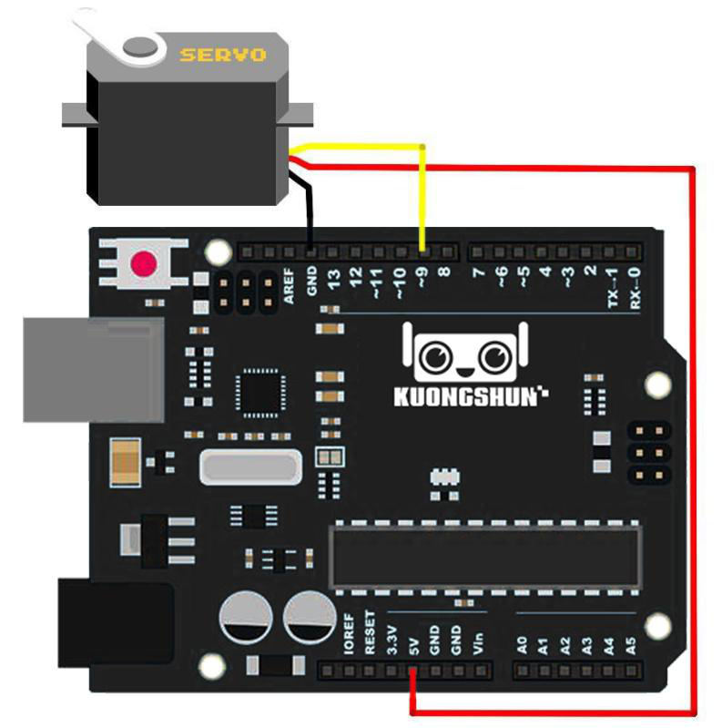 Diagrama de conexão pino a pino do servomotor SG90 conectado ao pino D9 do Arduino