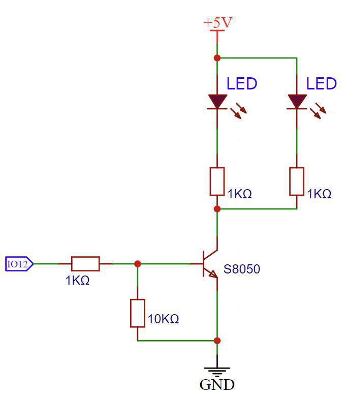 Esquemático oficial dos faróis de LED com transistor S8050 comandado pelo pino IO12