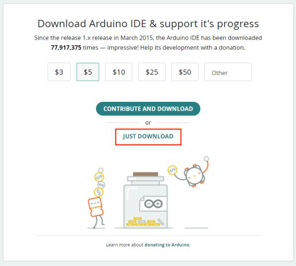Botão Just Download para baixar a IDE sem doação obrigatória