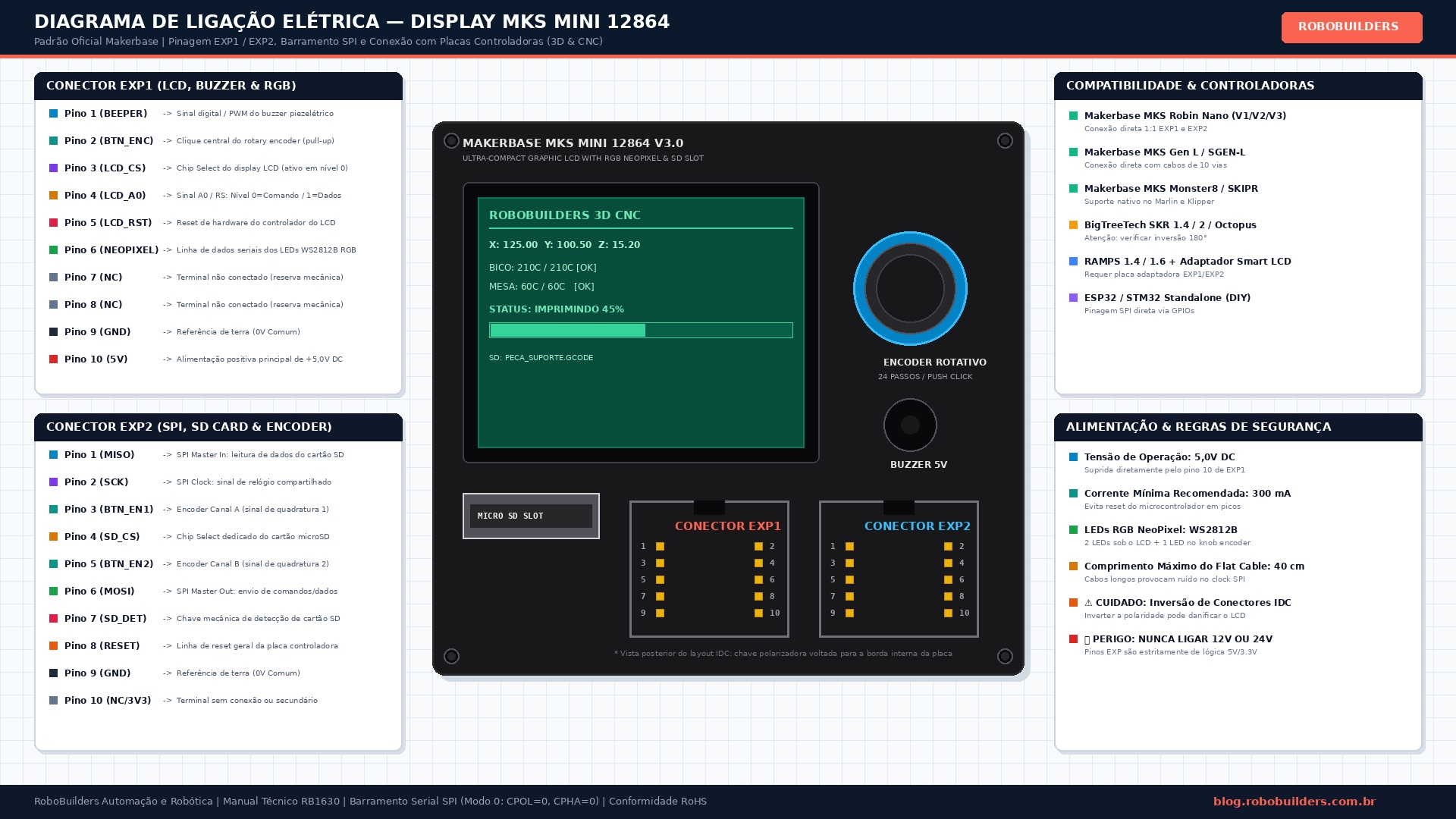 Diagrama de ligação elétrica do Display MKS Mini 12864