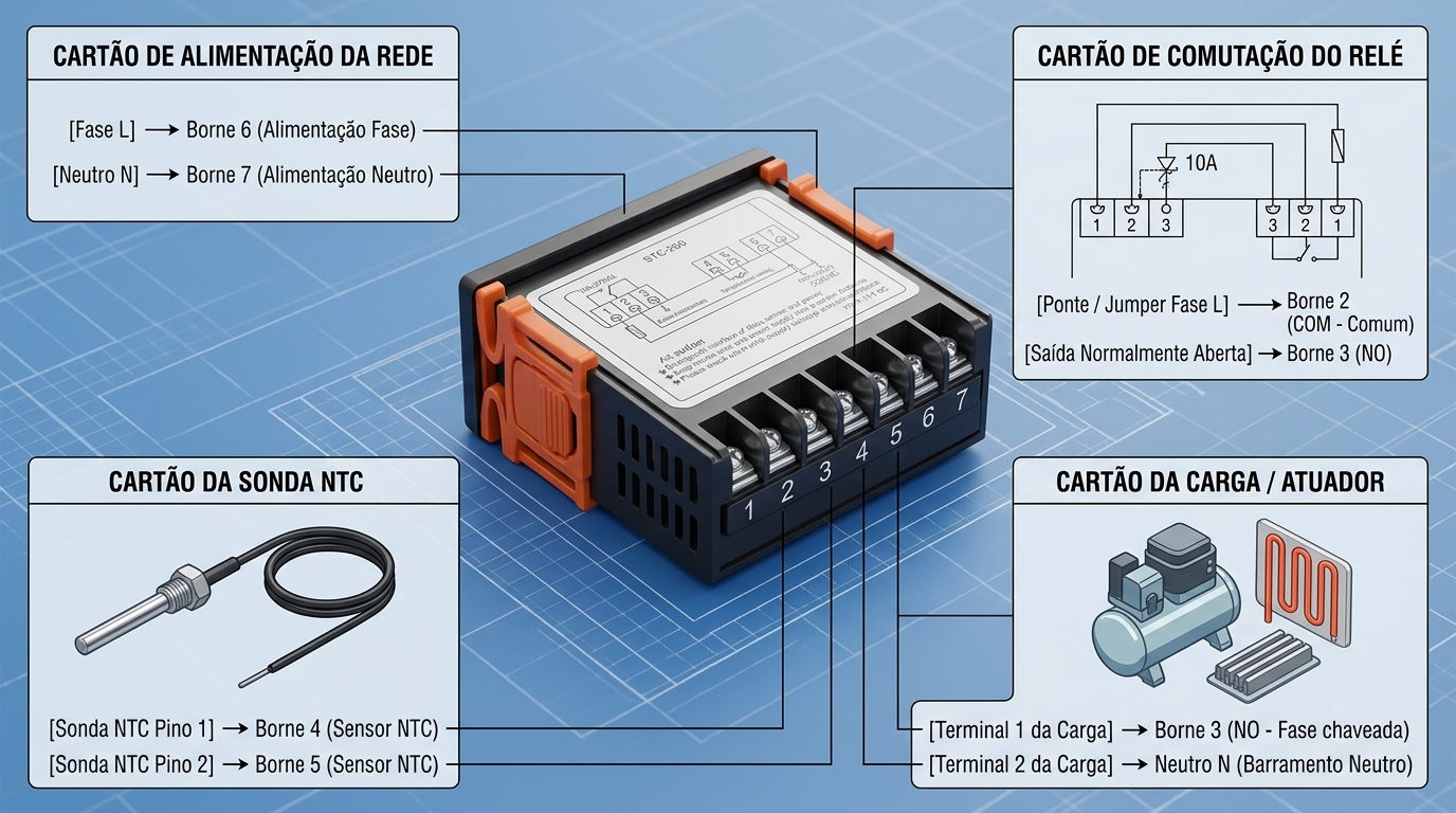 Diagrama de ligação elétrica do Controlador de Temperatura STC-200