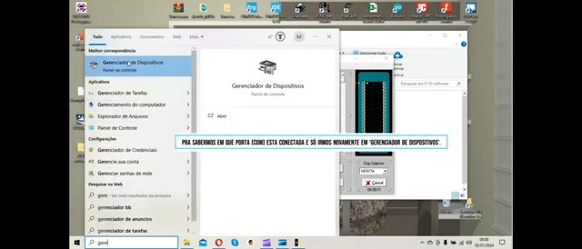Seleção da porta de comunicação serial virtual COM no menu do Microbrn