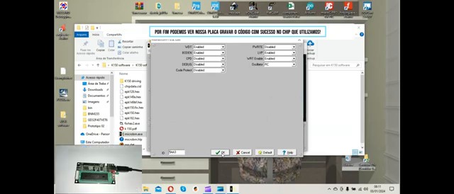 Software Microbrn com código HEX carregado e ciclo de gravação pronto para disparo
