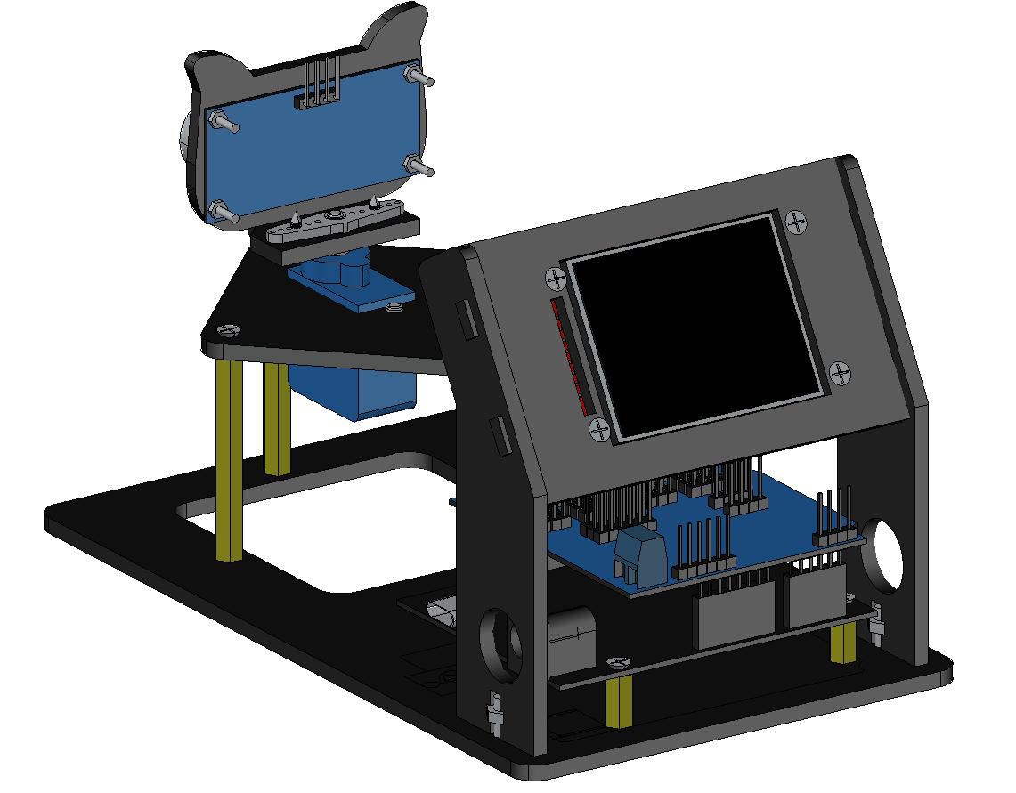 Kit AE320 totalmente montado: torre com base, servo, ultrassom e display