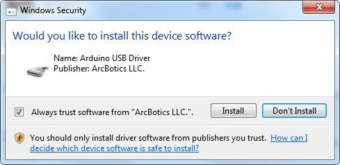 Windows pedindo confirmação para instalar o driver USB do Arduino