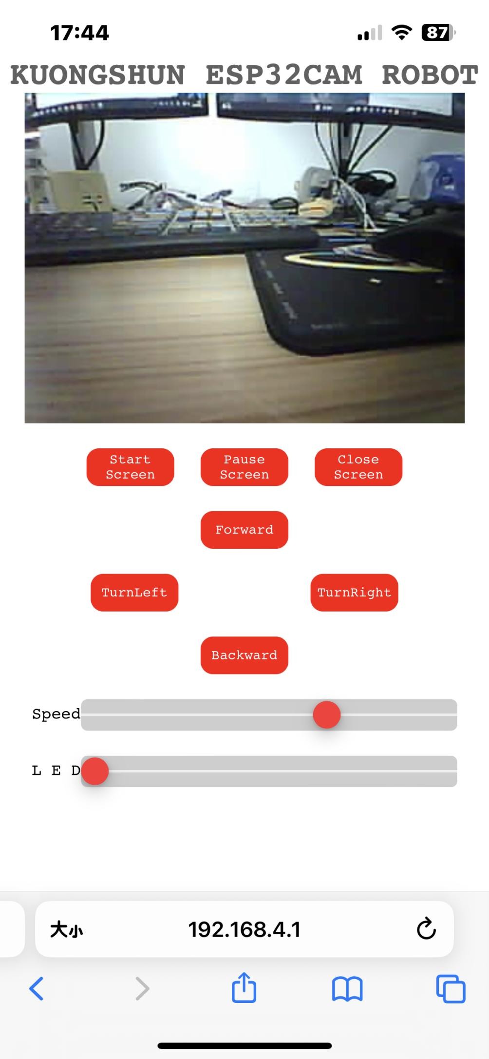 Interface Web de controle do robô e botões de teleoperação
