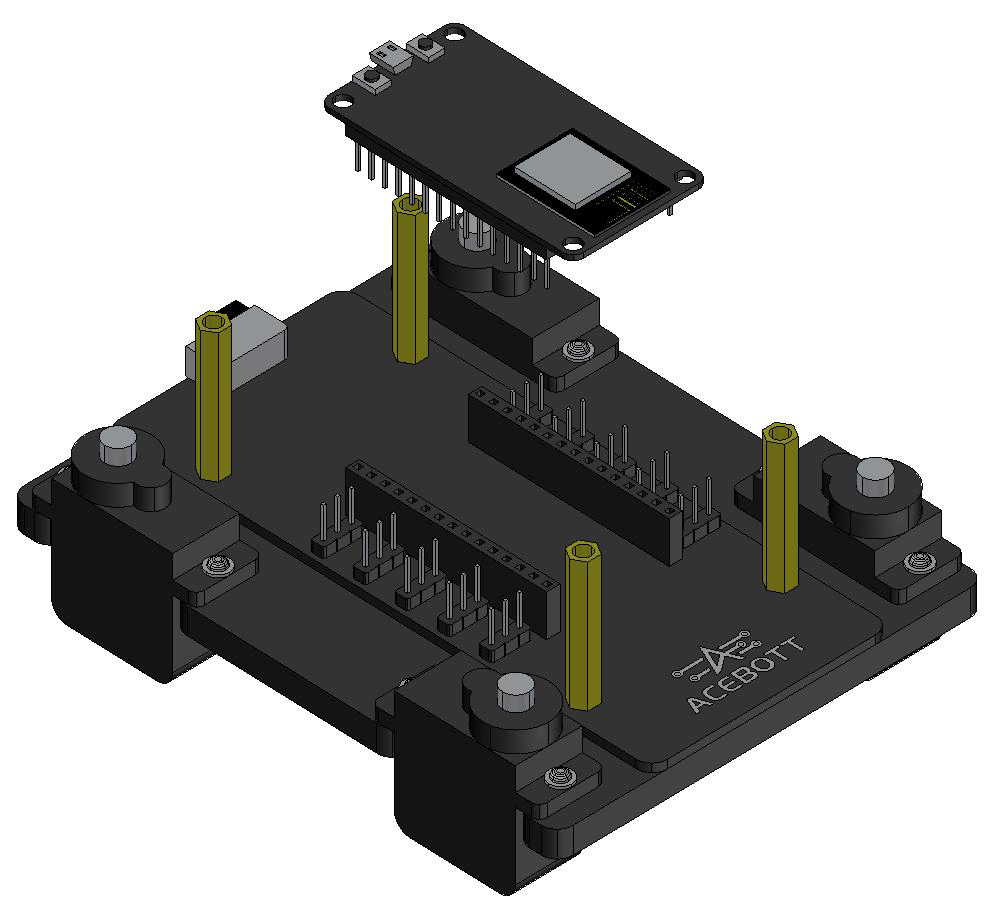 Encaixe da placa controladora ESP8266 sobre os barramentos da Spider Shield
