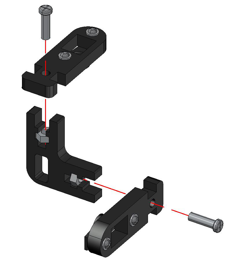 Montagem do conjunto articulado Coxa e Fêmur com parafuso M3*10mm e porca M3