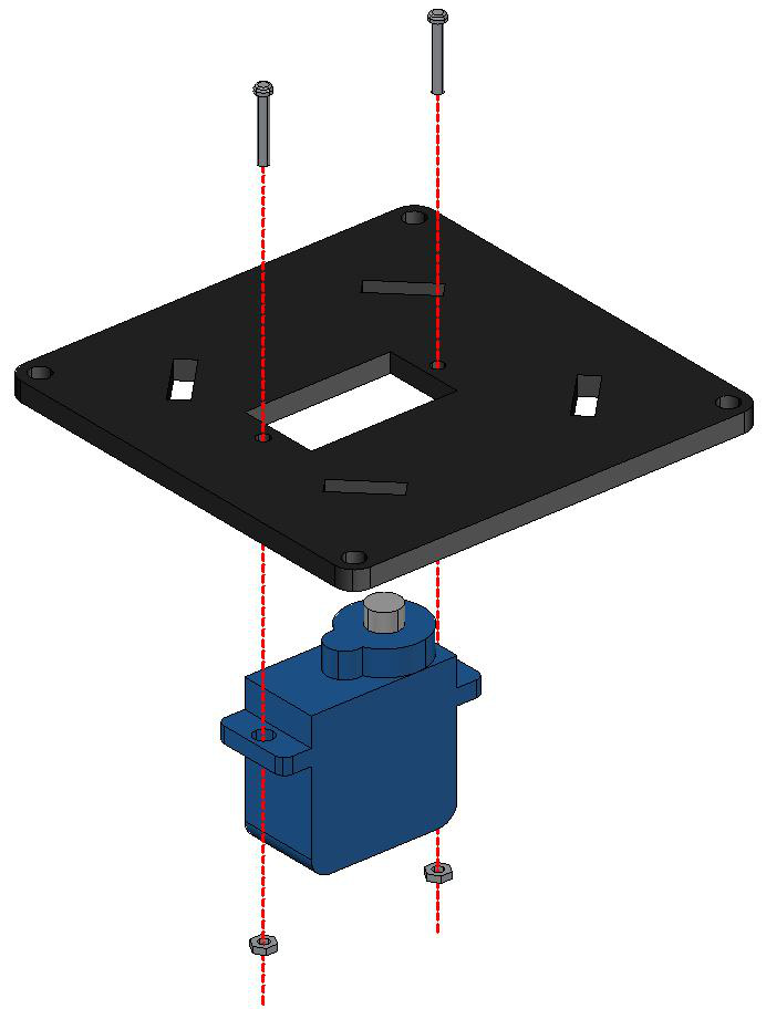 Passo 4.1: servo fixado ao suporte de acrílico do atuador
