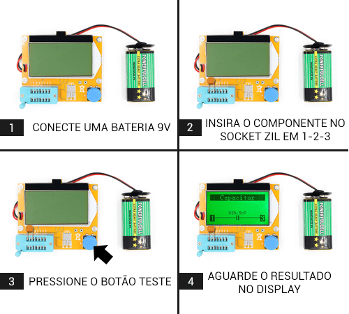 Passo a Passo de como usar o medidor de componentes LCR-T4